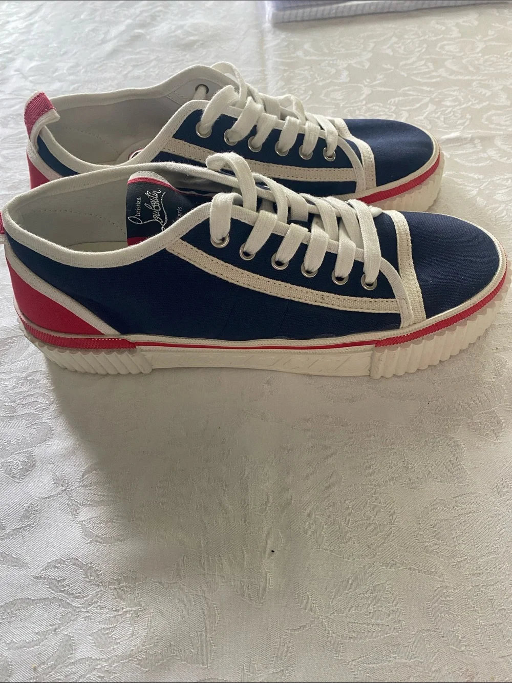 Christian Louboutin Men's Navy Canvas Sneakers with White Trim and Red Accent - Picture 4 of 11
